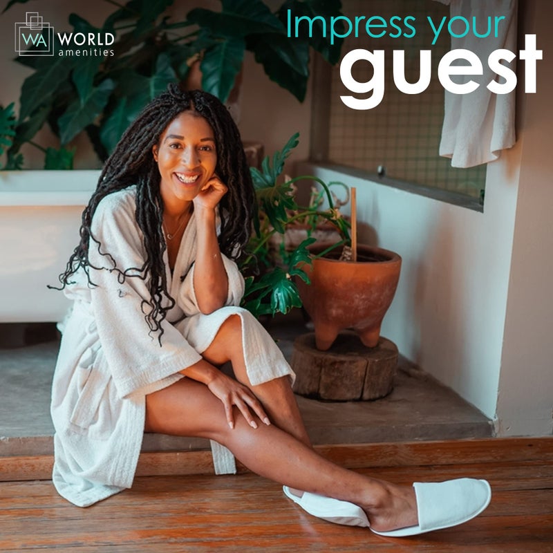 World Amenities | 10 Pairs | Premium Spa Slippers Bulk Unisex | Closed Toe, Individually Wrapped | Hotel Slippers Travel Amenities Ultra Soft, Disposable Guest Slippers - White - Image 4